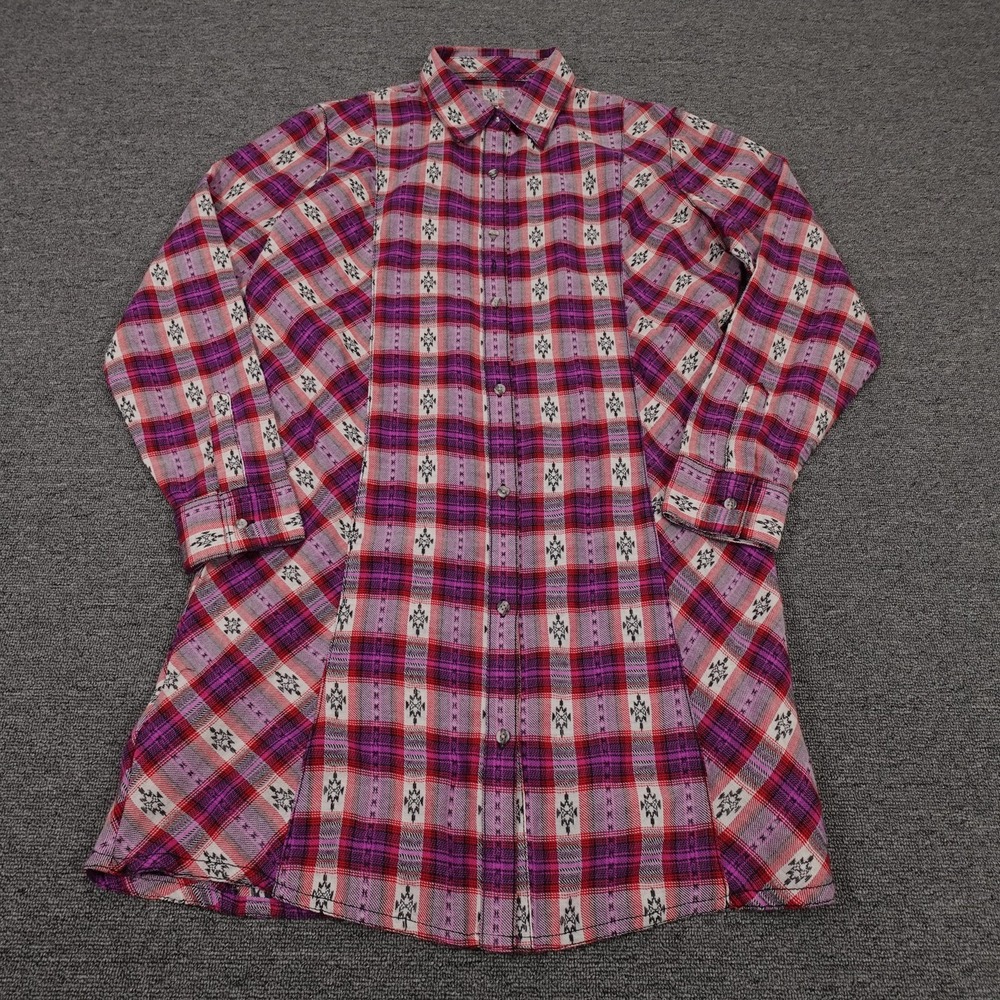 Wrangler‎ Shirt Dress Womens Large Pink Plaid Flannel Button Front Long Sleeve